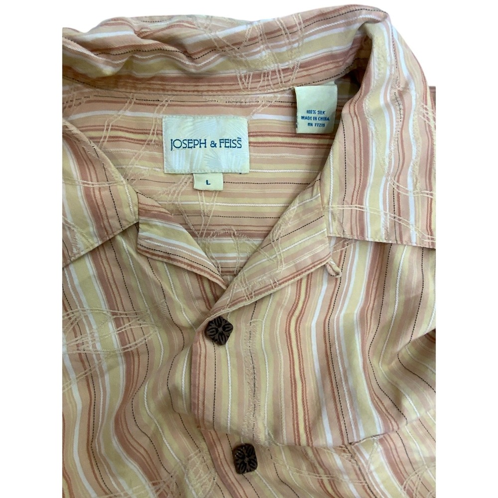 Joseph & Feiss 100% Silk Shirt Men"s Large Yellow Stripe Vacation Beach Tropical